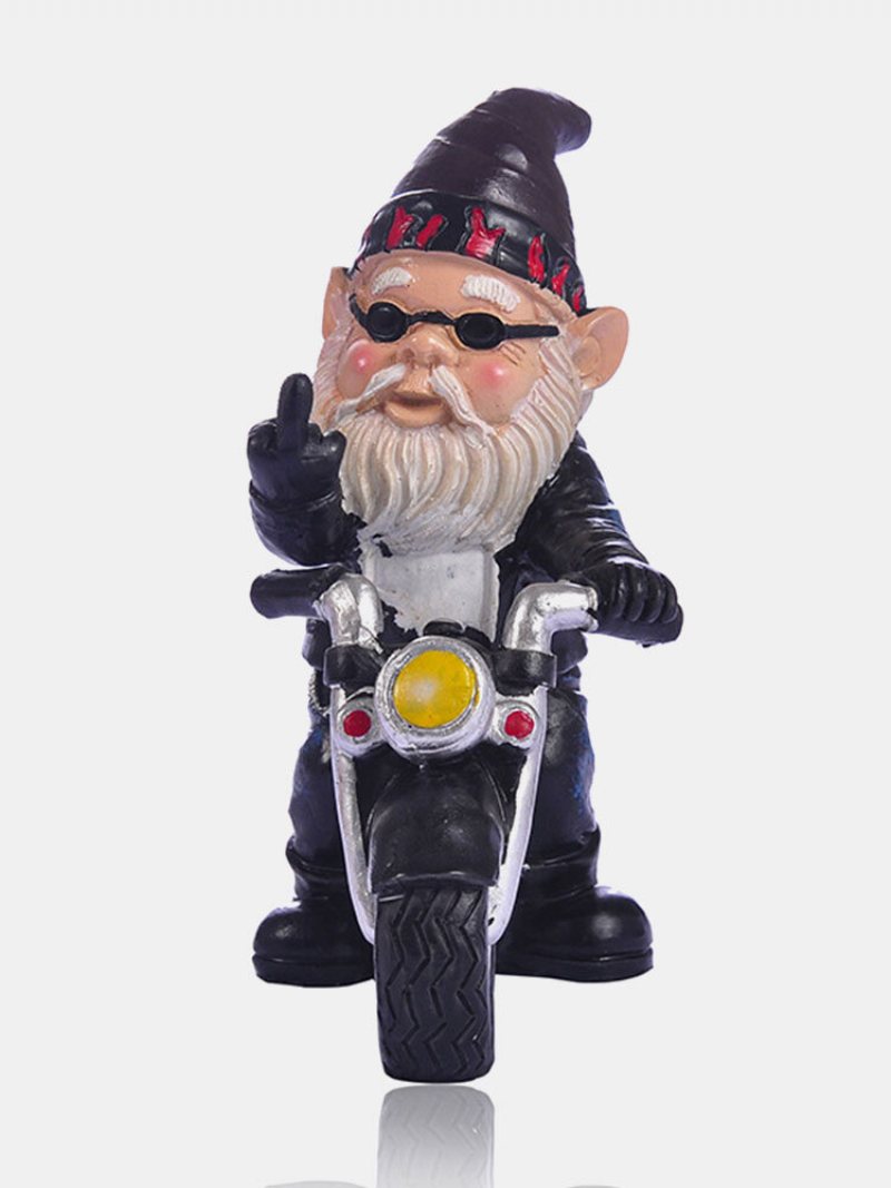 1pc Żywica Niegrzeczny Gnome Krasnolud Dekoracja Ogrodu Motocykl Statua Biały Stary Człowiek Akcesoria Ogrodowe Biurka