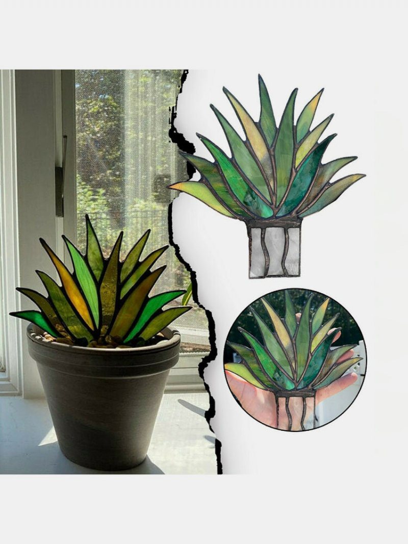 Akryl Suncatcher Barwiony Agawa Aloes Roślina Doniczkowa Doniczka Ogród Ozdoba Domu