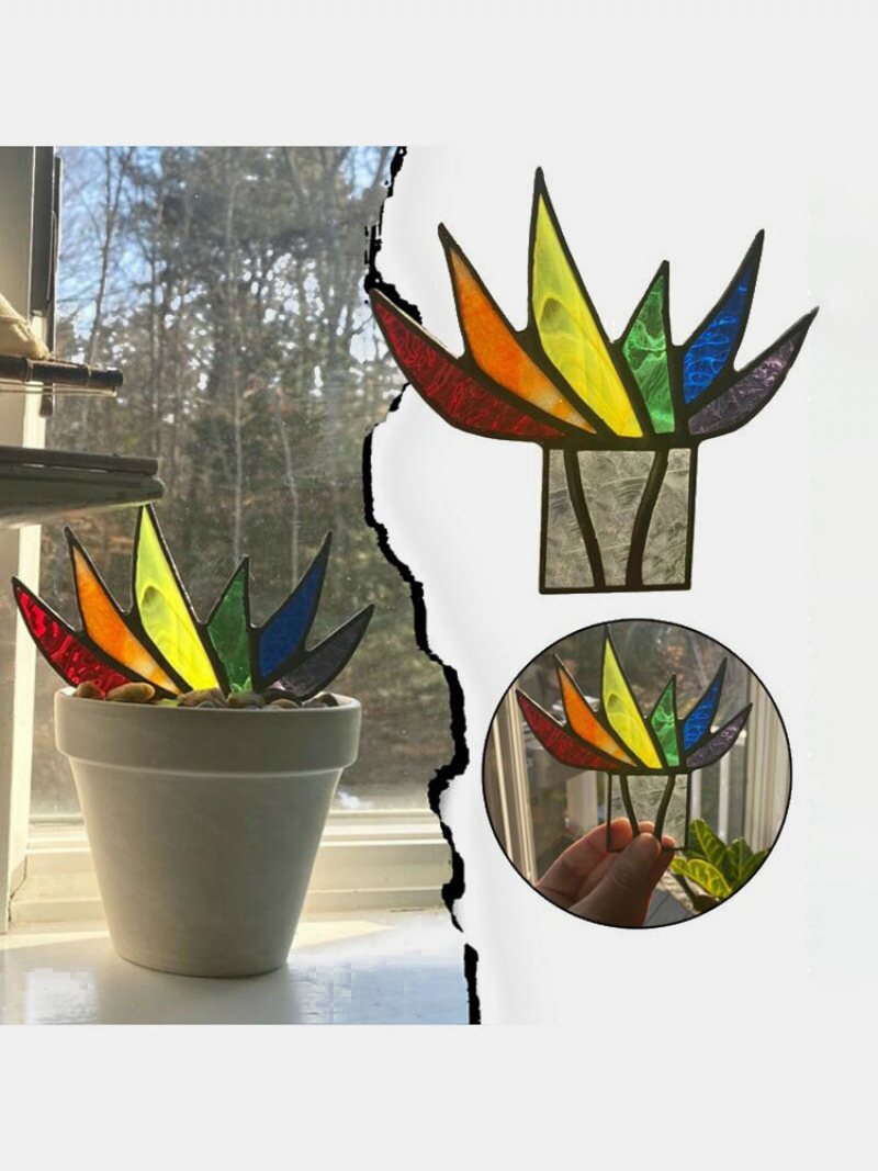 Akryl Suncatcher Barwiony Agawa Aloes Roślina Doniczkowa Doniczka Ogród Ozdoba Domu