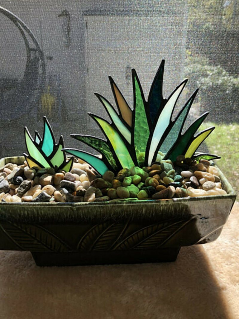 Akryl Suncatcher Barwiony Agawa Aloes Roślina Doniczkowa Doniczka Ogród Ozdoba Domu