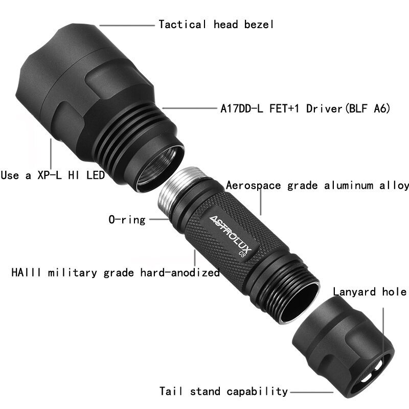 Astrolux C8 Xp-l Hi 1300 Lumenów 7/4 Tryby A6 Kierowca Taktyczna Latarka Led Edc 18650 - 3a