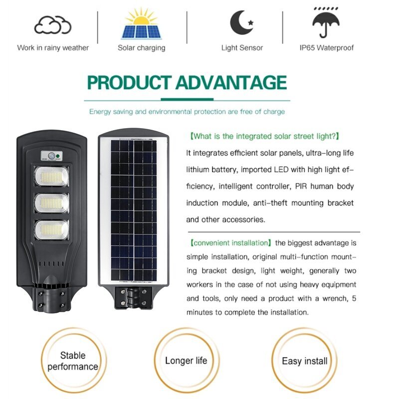 Augienb 120 W / 240 W / 360 W Solar Led Kinkiet Radar Street Light Super Bright Pir Motion Sensor Lampa Bezpieczeństwa Do Ogrodu