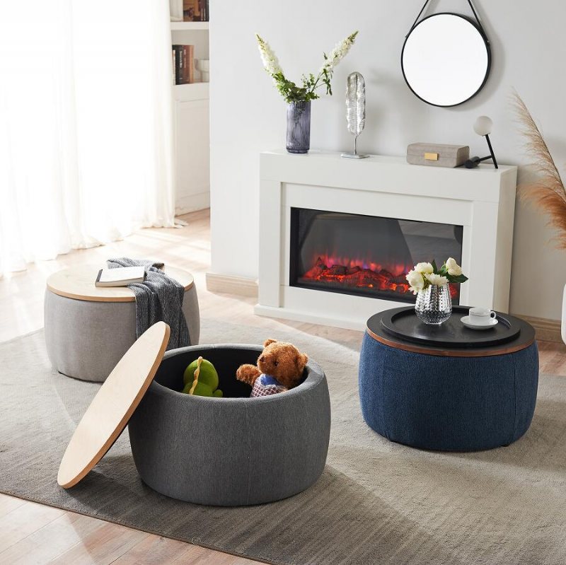 Round Storage Ottoman 2 W 1 Funkcja Działa Jako Stolik Końcowy I Navy (25.5x25.5x14.5 Cal)