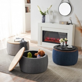 Round Storage Ottoman 2 W 1 Funkcja Działa Jako Stolik Końcowy I Navy (25.5x25.5x14.5 Cal)