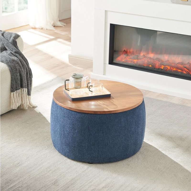 Round Storage Ottoman 2 W 1 Funkcja Działa Jako Stolik Końcowy I Navy (25.5x25.5x14.5 Cal)