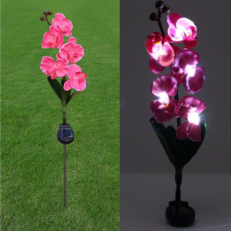 Solar Power Phalaenopsis Garden Stake Lampa Krajobrazowa Butterfly Orchid Outdoor Yard Light