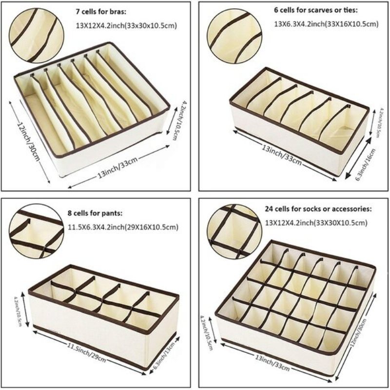 4 Szt. Szafa Składane Pojemniki Do Przechowywania Tkanin Skarpetki Biustonosz Bielizna Przegroda Szuflady Schowek