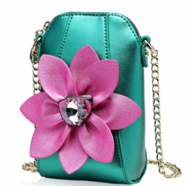 6-calowy Telefon Komórkowy Pu Leather Women National Style Flowers Chain Crossbody Torba Na Ramię