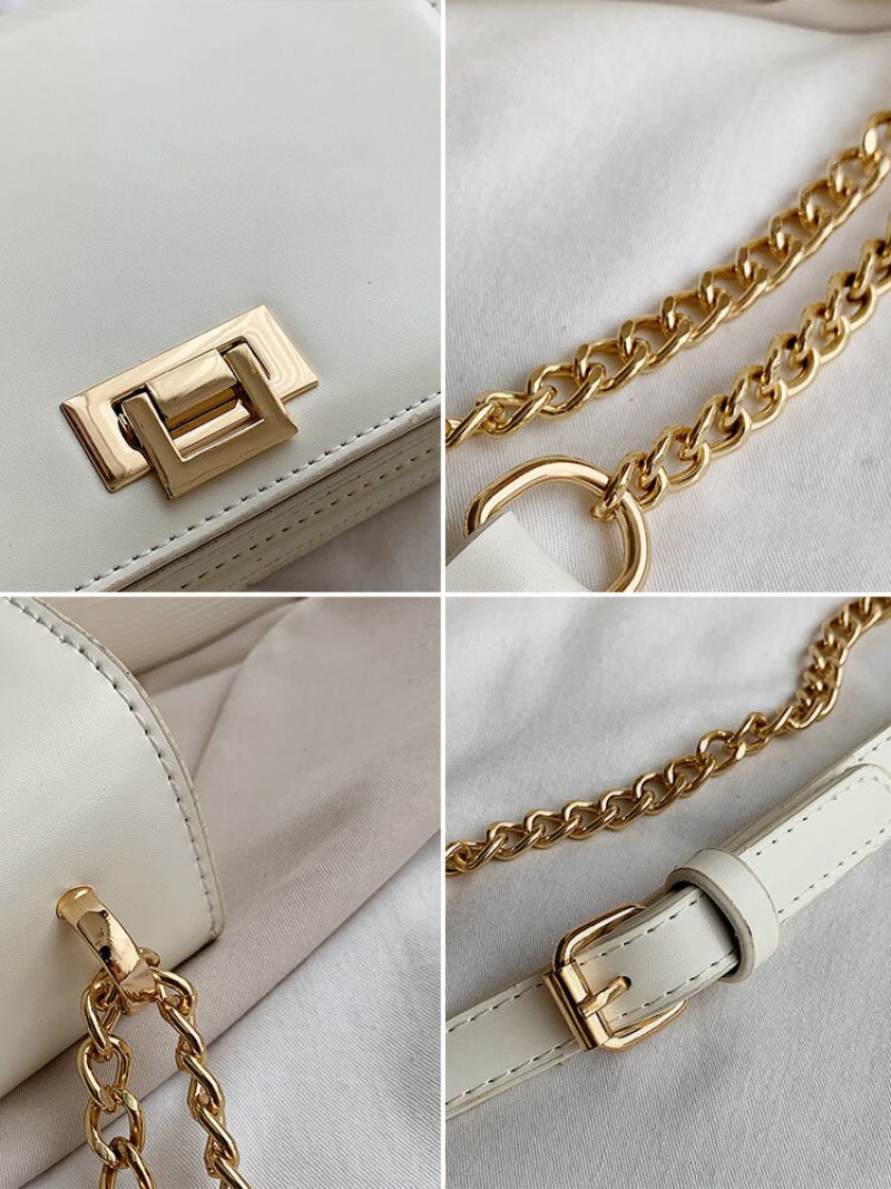 Damska Faux Leather Fashion Solid Color Chain Square Crossbody Torba Na Ramię