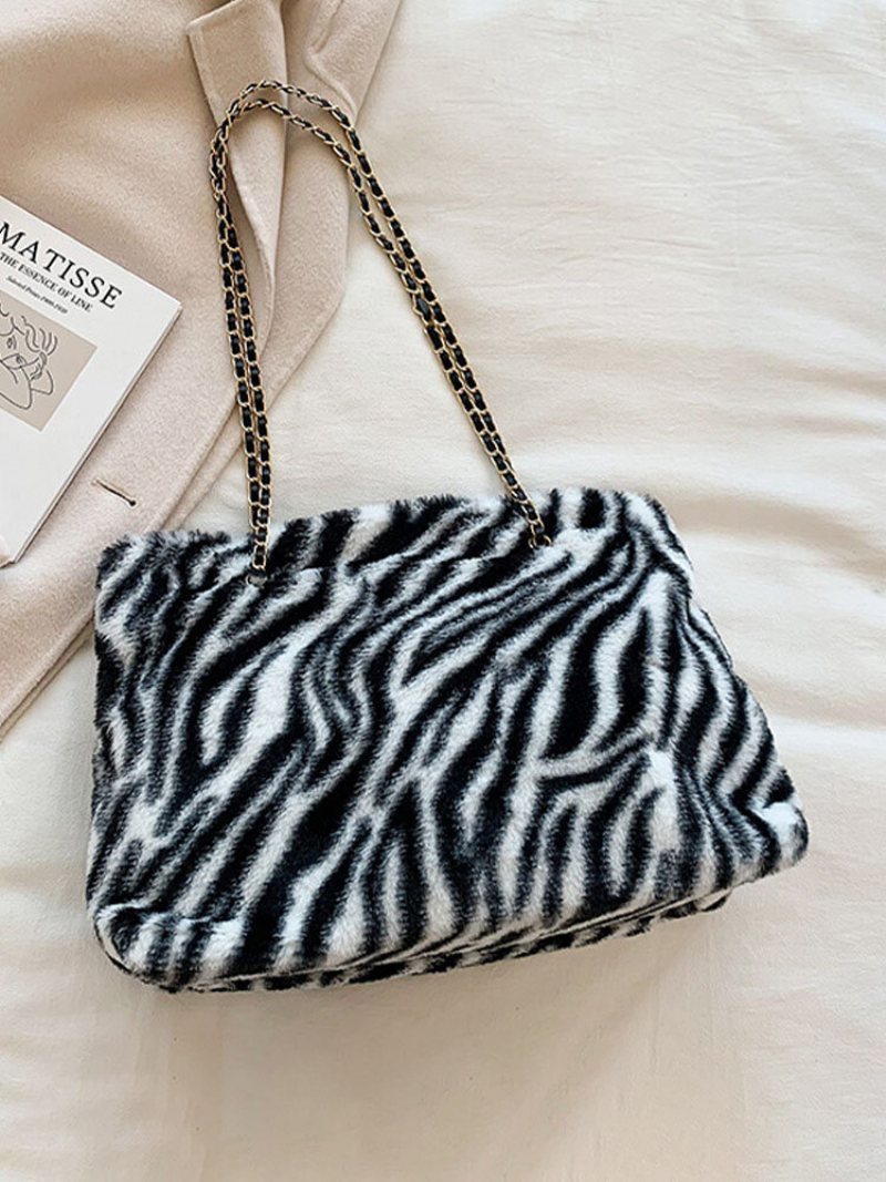 Damska Pluszowa Krótka Torba Typu Crossbody W Jednolitym Kolorze Leopard Zebra O Dużej Pojemności