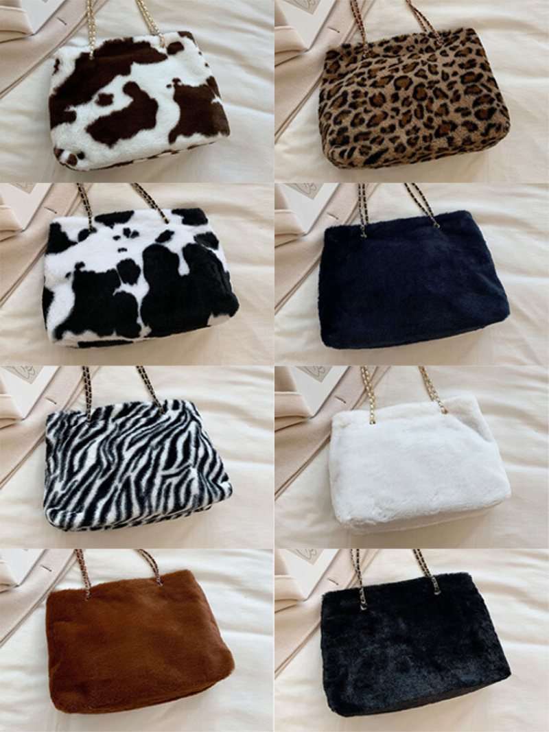 Damska Pluszowa Krótka Torba Typu Crossbody W Jednolitym Kolorze Leopard Zebra O Dużej Pojemności