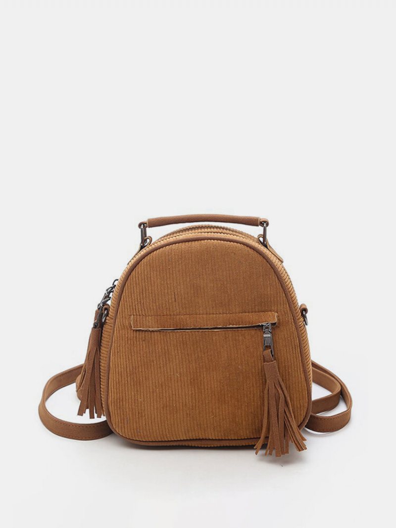 Damska Sztruksowa Wielofunkcyjna Torba Crossbody Z Frędzlami Solidny Plecak Vintage Na Ramię