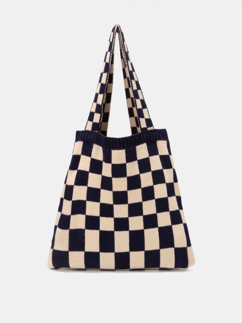 Damska Torebka Dacron Casual Multicolor Lattice Pattern Dopasowana Kolorystycznie Tote O Dużej Pojemności