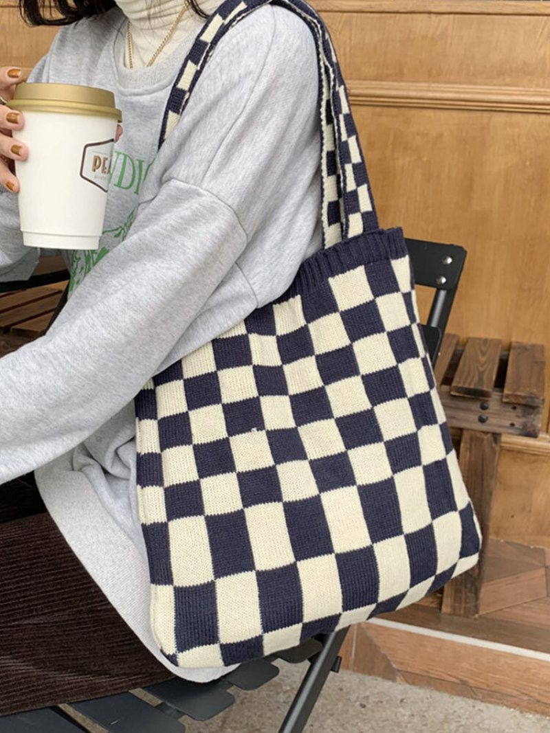 Damska Torebka Dacron Casual Multicolor Lattice Pattern Dopasowana Kolorystycznie Tote O Dużej Pojemności