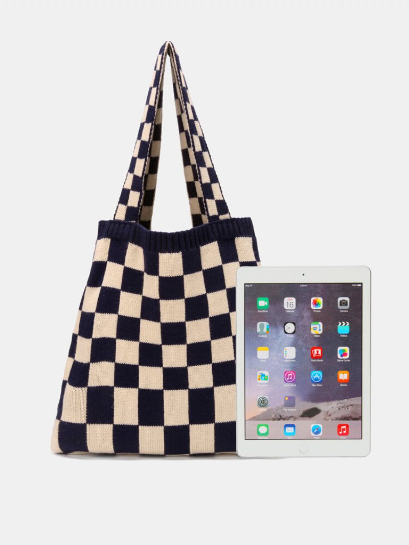 Damska Torebka Dacron Casual Multicolor Lattice Pattern Dopasowana Kolorystycznie Tote O Dużej Pojemności