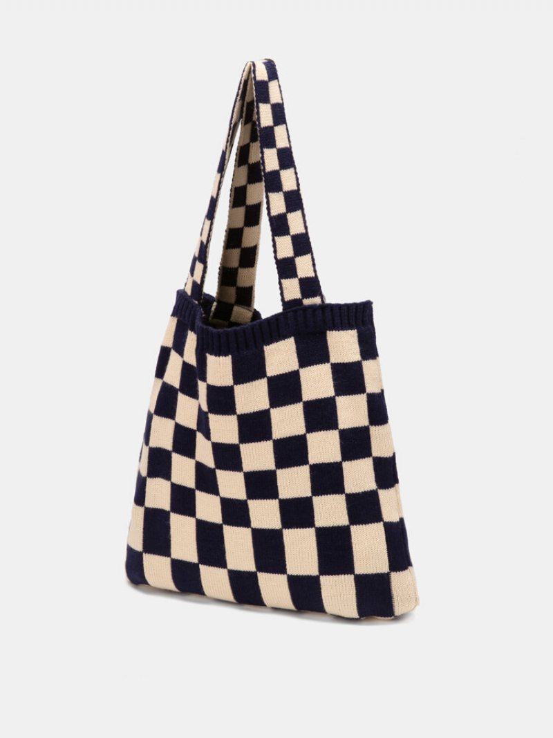 Damska Torebka Dacron Casual Multicolor Lattice Pattern Dopasowana Kolorystycznie Tote O Dużej Pojemności