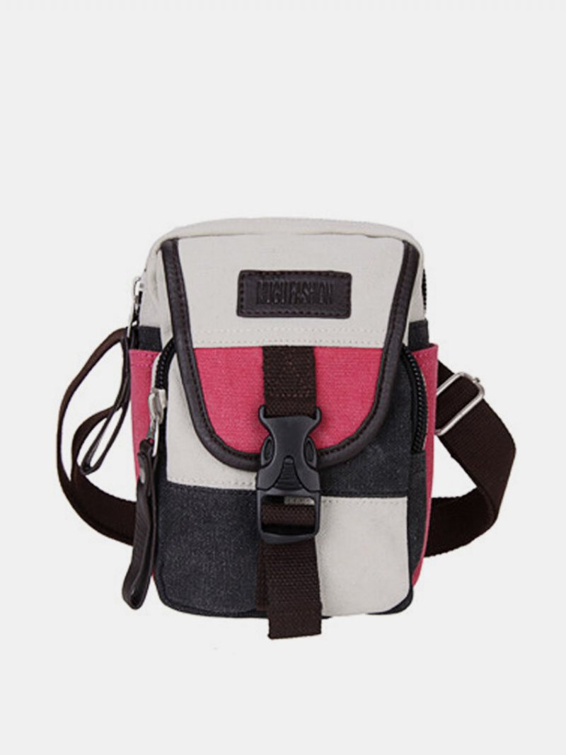 Damska Wielofunkcyjna Trzyfunkcyjna Klamra Do Wstawiania Paczek Patchwork Zipper Canvas Crossbody Bag