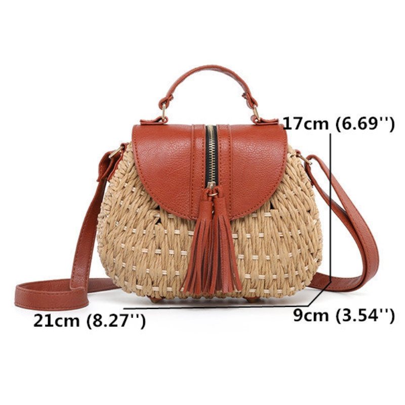 Damskie Podróżne Słomiane Torby Plażowe Tassel Patchwork Crossbody