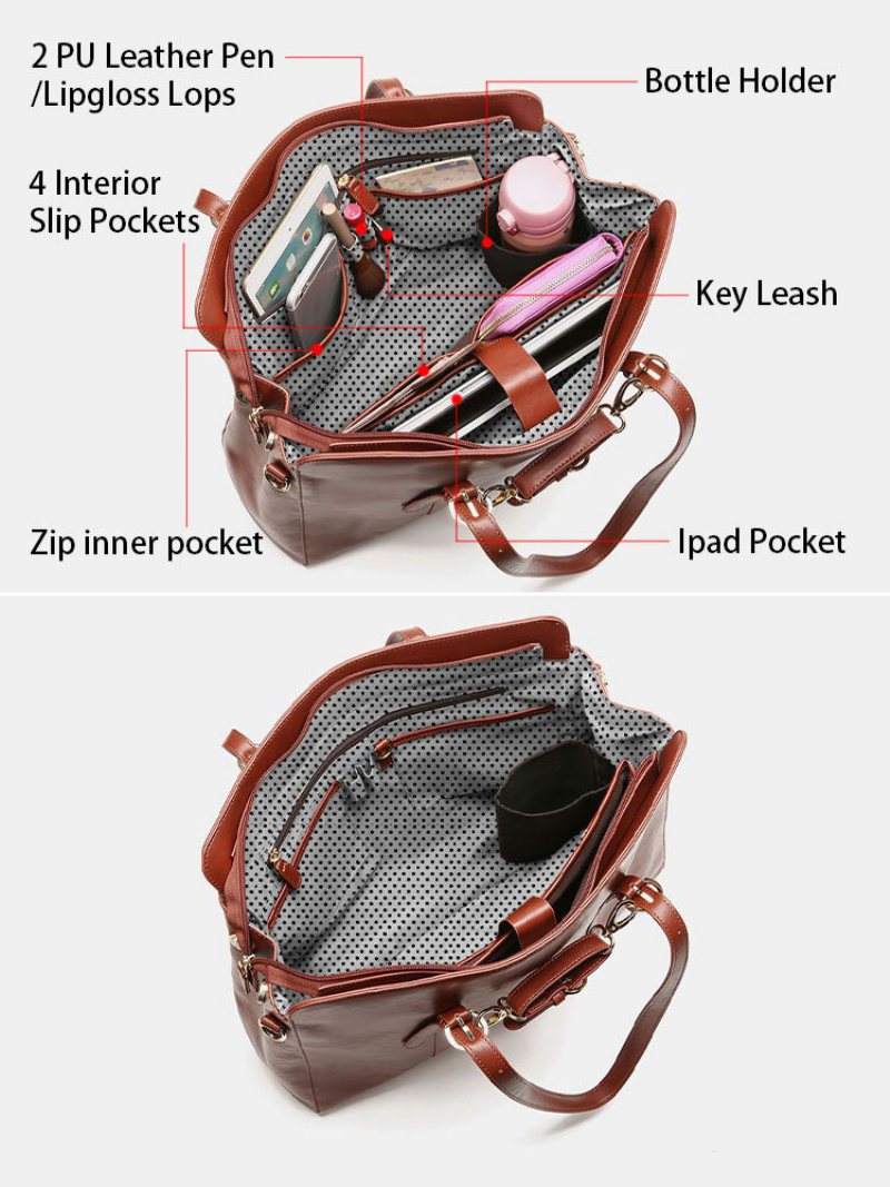 Faux Leather Multi-pocket Duża Pojemność 13.3-calowa Torba Na Laptopa Dwuczęściowy Zestaw Torebka Crossbody Bag Tote