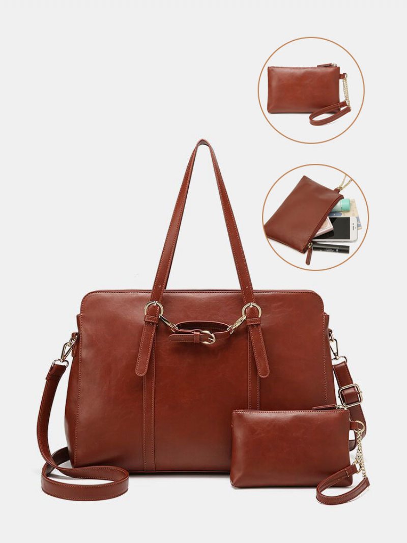 Faux Leather Multi-pocket Duża Pojemność 13.3-calowa Torba Na Laptopa Dwuczęściowy Zestaw Torebka Crossbody Bag Tote