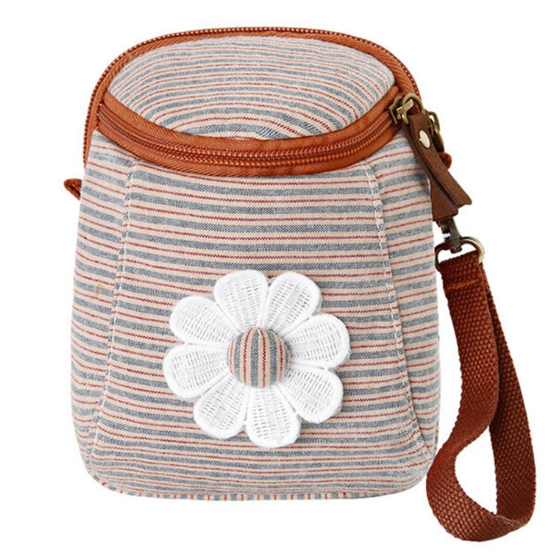 Kobiety Cnavas Floral Stripe Mini Crossbody Bag Leisure 6-calowa Torba Na Telefon