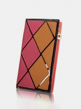 Kobiety Diamond Lattice Contrast Color Long Zipper Wallet Dorywcza Torebka Na Monety