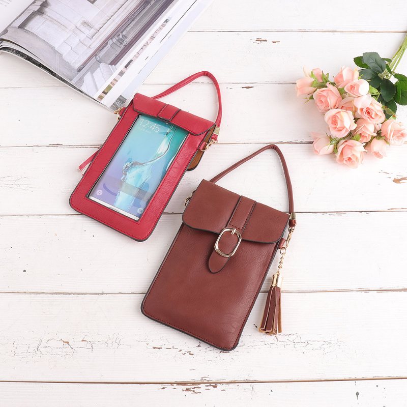 Kobiety Pu Skórzany Ekran Dotykowy 5.5-calowe Torby Na Telefon Tassel Crossbody