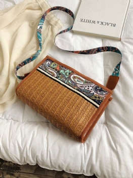 Kobiety Słoma Czeski Etniczny Wzór Projekt Kwadratowa Torba Crossbody Moda Vintage Na Ramię