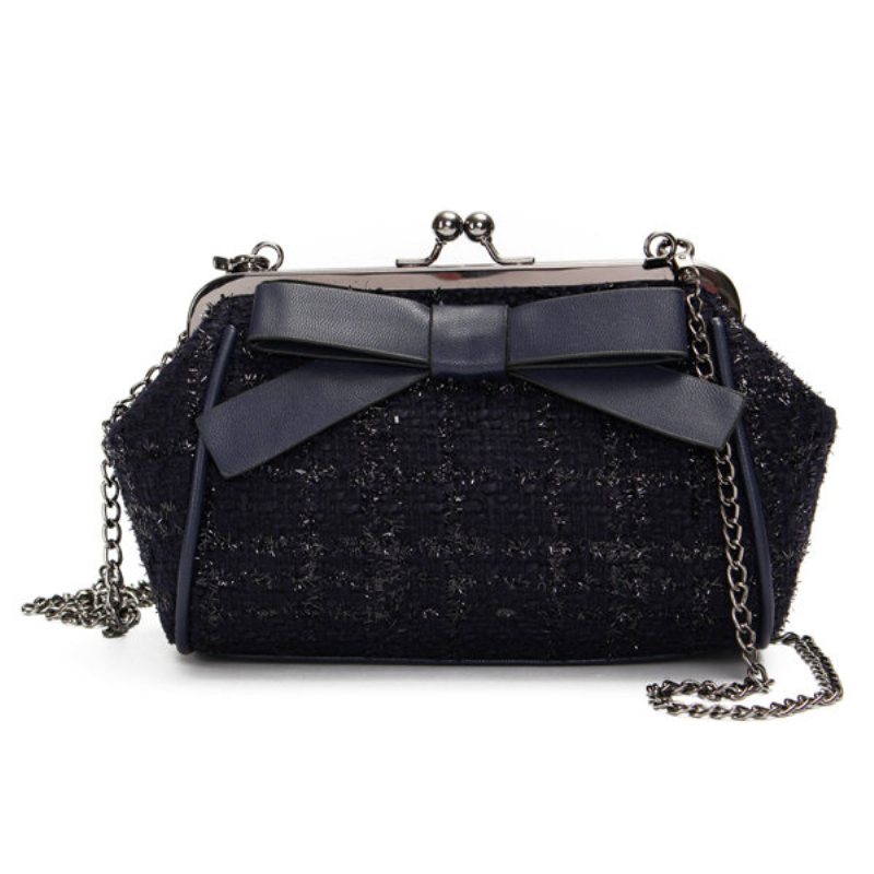 Kobiety Stylowy Łańcuszek Wełniana Tkanina Bowknot Hasp Torby Na Ramię Wieczorowe Crossbody