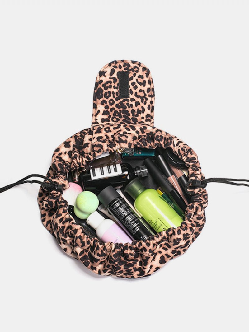 Leopard Print Lazy Makeup Bag Przenośna Torba Podróżna Do Przechowywania Do Ze Sznurkiem O Dużej Pojemności