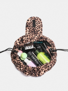 Leopard Print Lazy Makeup Bag Przenośna Torba Podróżna Do Przechowywania Do Ze Sznurkiem O Dużej Pojemności