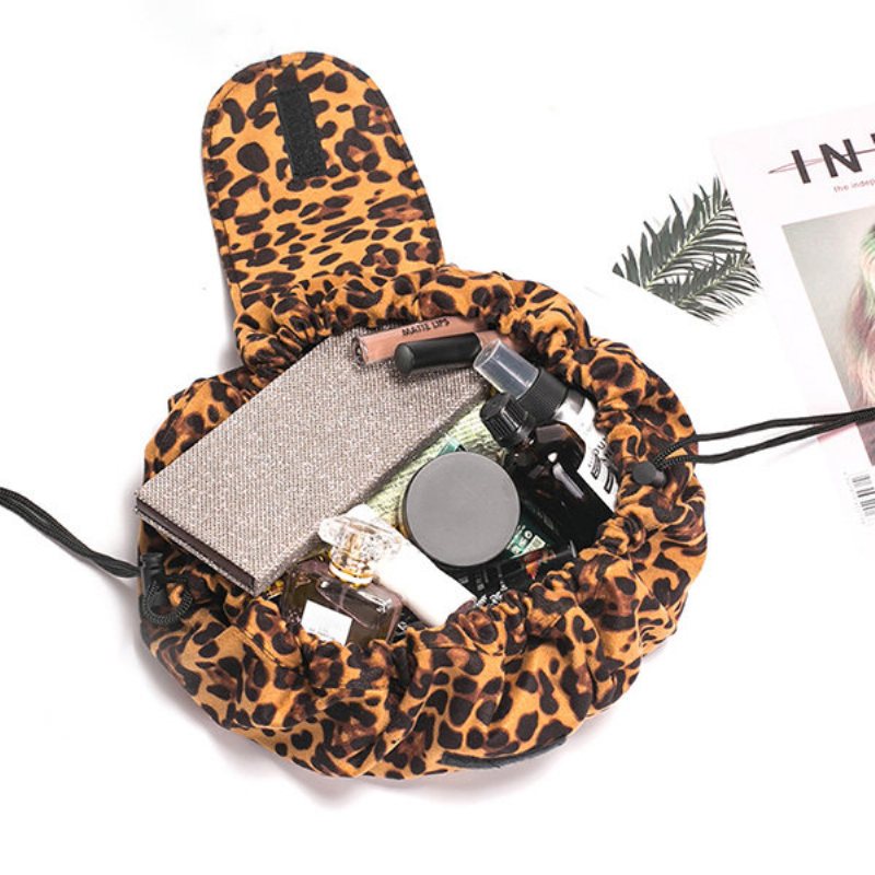 Leopard Print Lazy Makeup Bag Przenośna Torba Podróżna Do Przechowywania Do Ze Sznurkiem O Dużej Pojemności