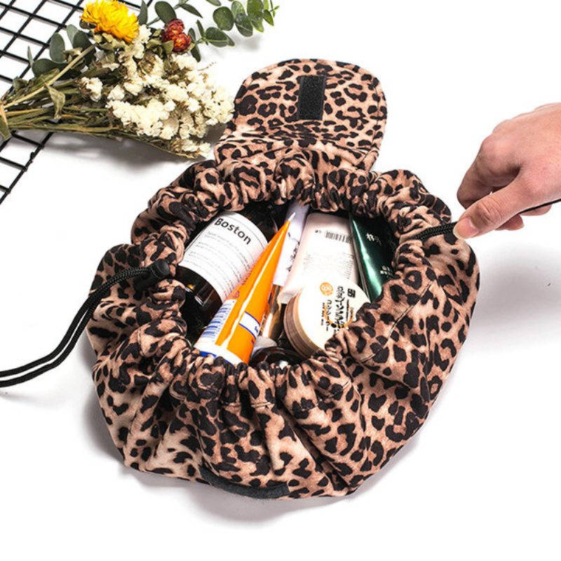 Leopard Print Lazy Makeup Bag Przenośna Torba Podróżna Do Przechowywania Do Ze Sznurkiem O Dużej Pojemności