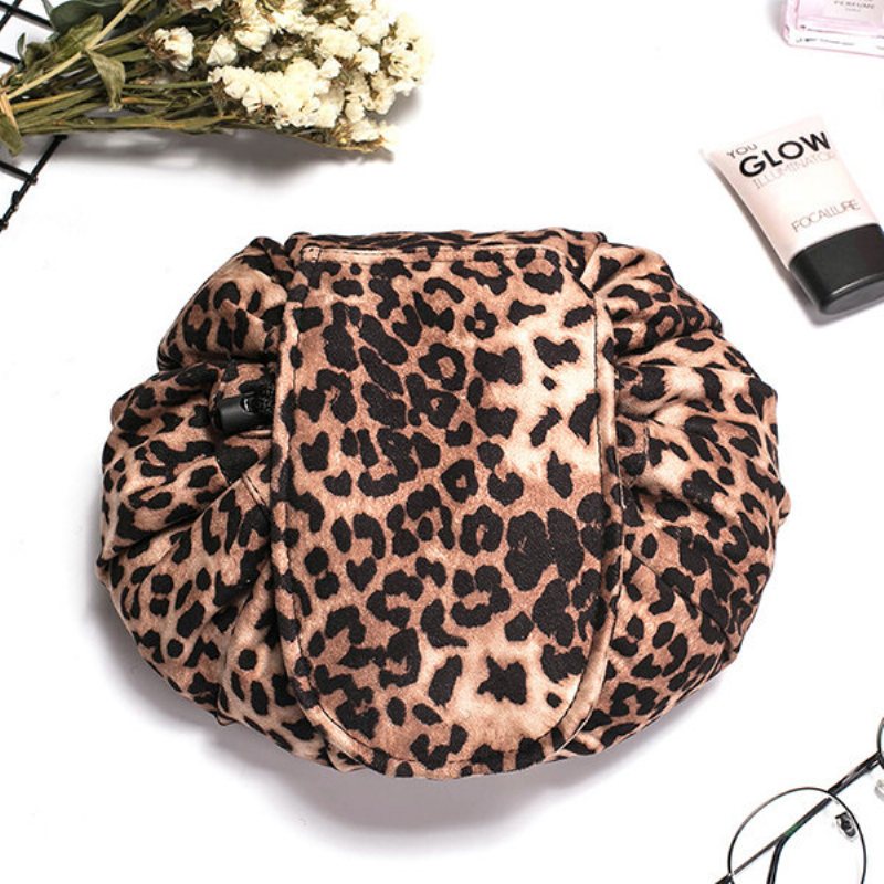 Leopard Print Lazy Makeup Bag Przenośna Torba Podróżna Do Przechowywania Do Ze Sznurkiem O Dużej Pojemności