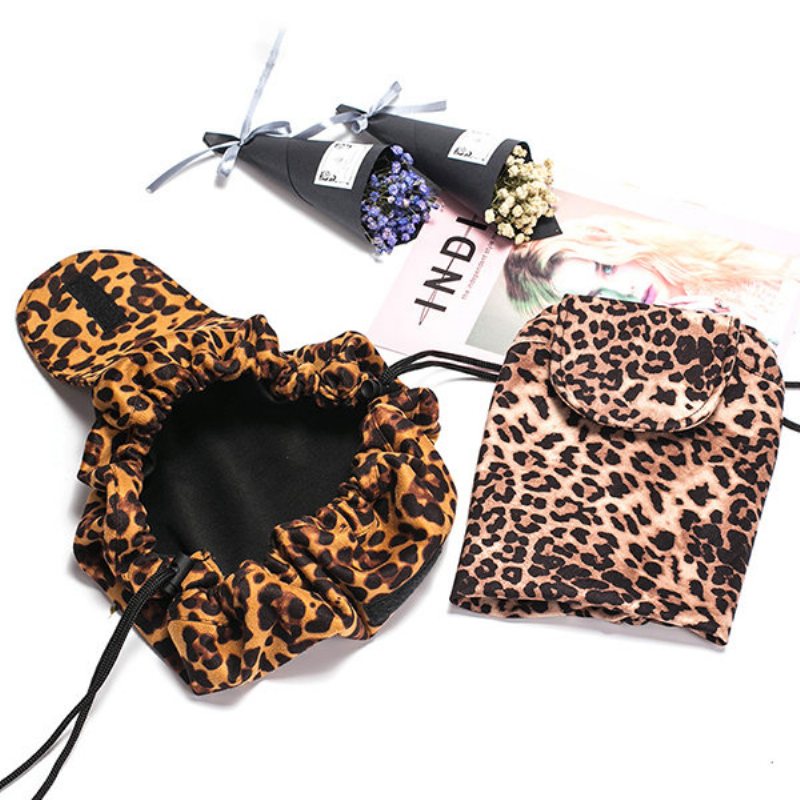 Leopard Print Lazy Makeup Bag Przenośna Torba Podróżna Do Przechowywania Do Ze Sznurkiem O Dużej Pojemności