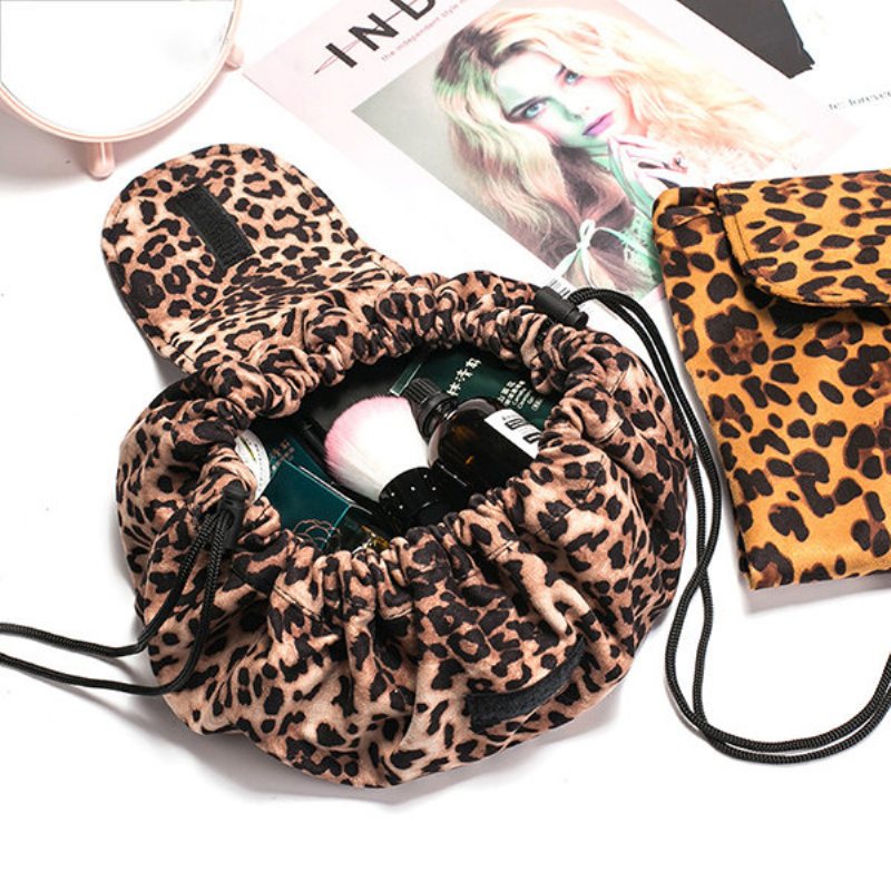 Leopard Print Lazy Makeup Bag Przenośna Torba Podróżna Do Przechowywania Do Ze Sznurkiem O Dużej Pojemności