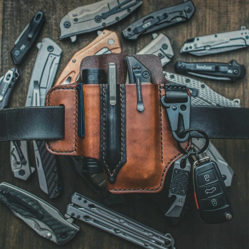 Mężczyźni Edc Prawdziwej Skóry Multitool Latarka Klucz Organizator Na Długopisy Gear Talia Saszetka Na Pasek