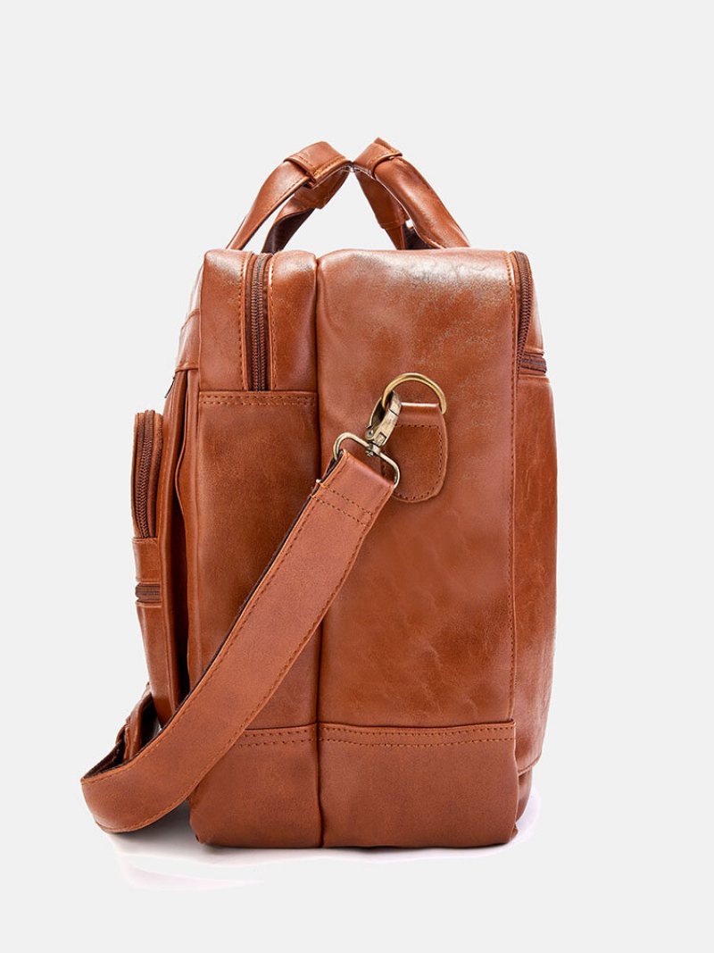 Męska Wielofunkcyjna Torba Na Laptopa Ze Sztucznej Skóry 15.6 Cala W Stylu Vintage Crossbody