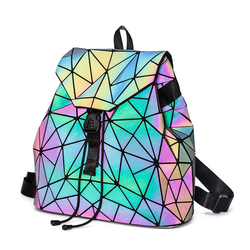 Moda Świecący Plecak Kobiety Geometryczne Plecaki Dla Nastoletnich Dziewcząt Kobieta Laserowa Diamentowa Torba Szkolna Mochila Bolsas