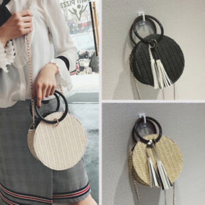 Okrągły Rattanowy Wiklinowy Słomkowy Tkany Tassel Crossbody Torba Plażowa Kosz Prezent