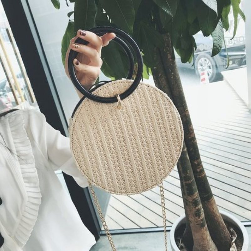 Okrągły Rattanowy Wiklinowy Słomkowy Tkany Tassel Crossbody Torba Plażowa Kosz Prezent