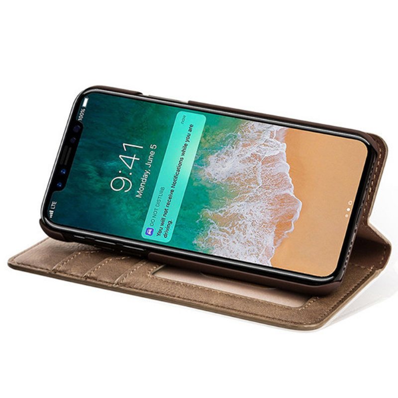 Skórzany Portfel Etui Na Telefon Slim Flip Cover Kickstand Z Ruchomym Uchwytem Na Kartę Do Iphone'a