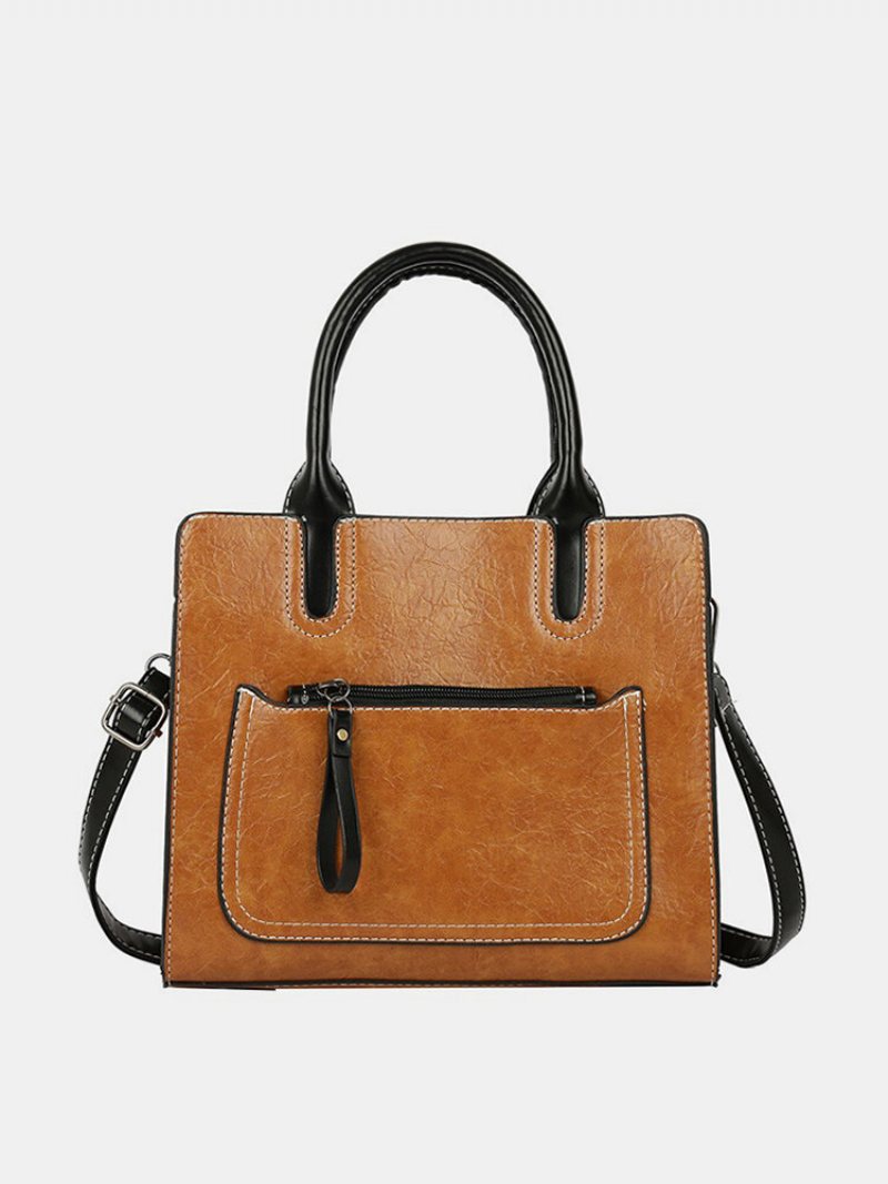 Torebka Damska Pu Leather Tote Retro Solidna Torba Na Ramię