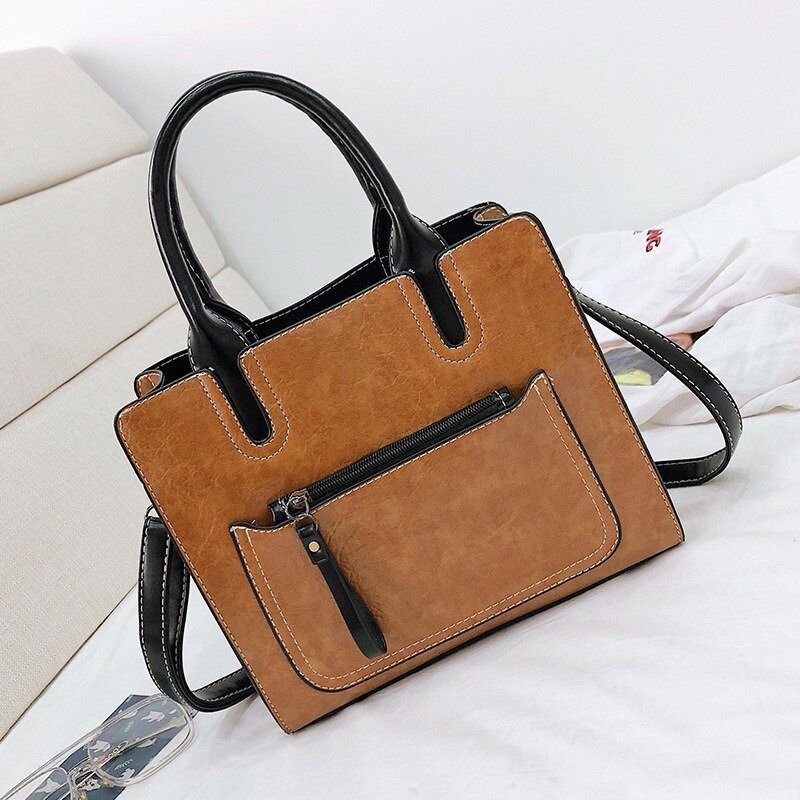 Torebka Damska Pu Leather Tote Retro Solidna Torba Na Ramię