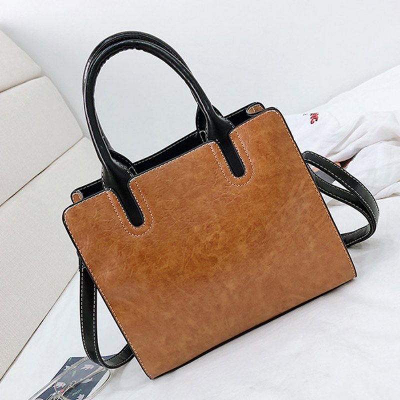 Torebka Damska Pu Leather Tote Retro Solidna Torba Na Ramię