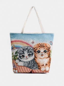 Torebka Płócienna Cute Cat Pattern Tote Na Ramię Dla Kobiet