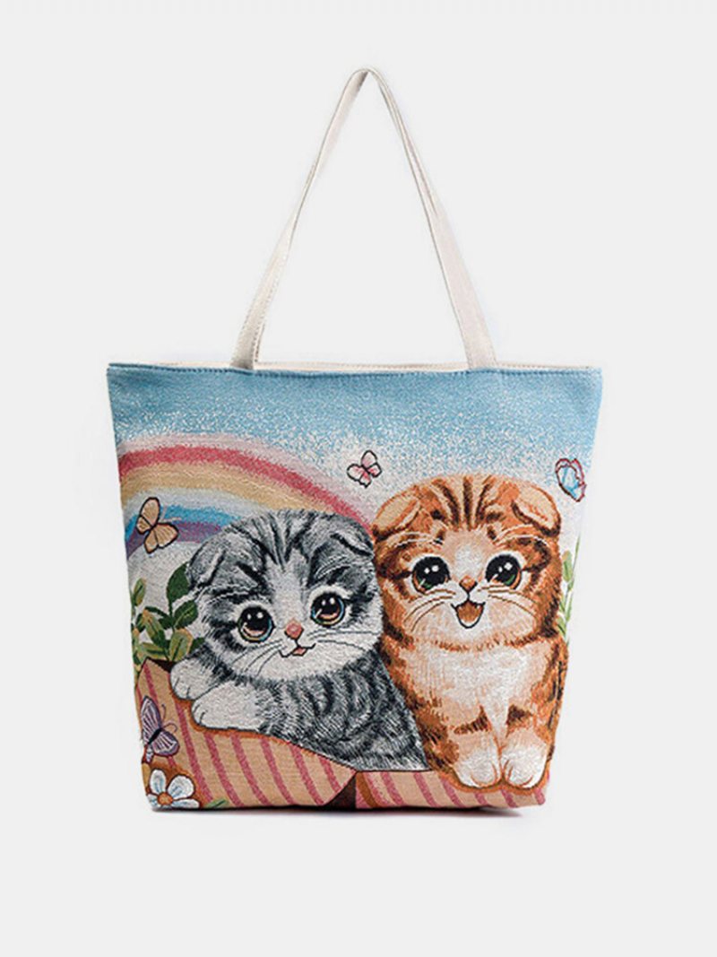 Torebka Płócienna Cute Cat Pattern Tote Na Ramię Dla Kobiet