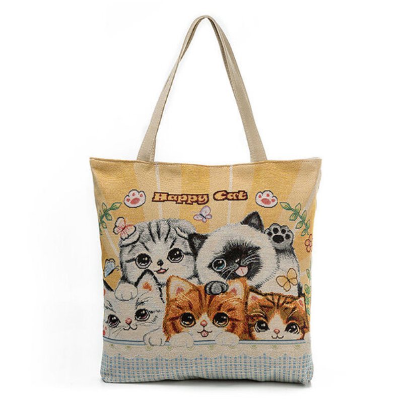 Torebka Płócienna Cute Cat Pattern Tote Na Ramię Dla Kobiet