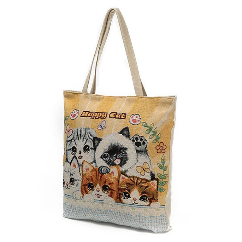 Torebka Płócienna Cute Cat Pattern Tote Na Ramię Dla Kobiet