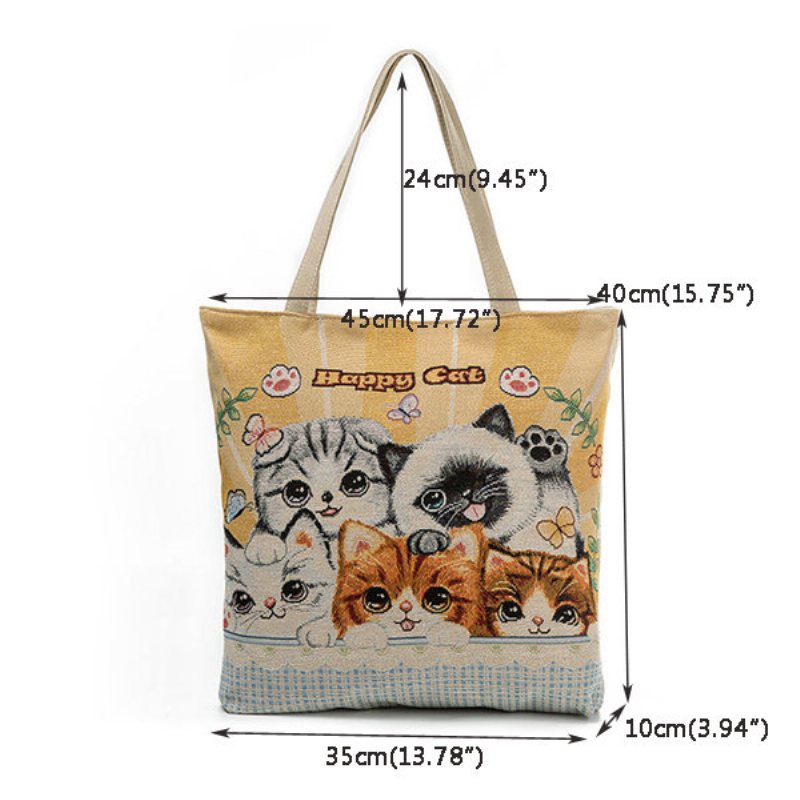 Torebka Płócienna Cute Cat Pattern Tote Na Ramię Dla Kobiet